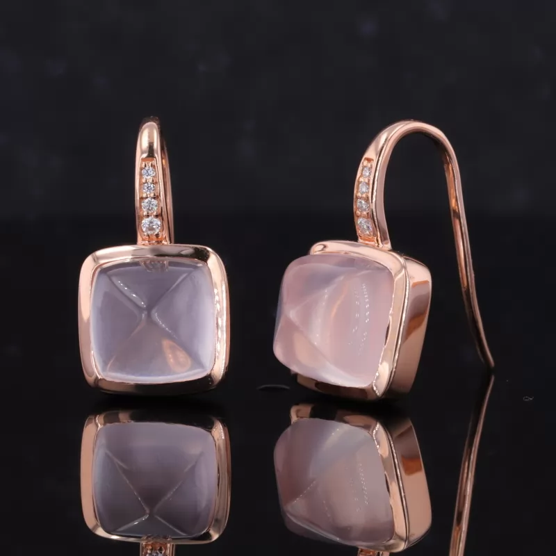 8×8mm Sugar Loaf Cut Lab Gemstones Diamond Earrings