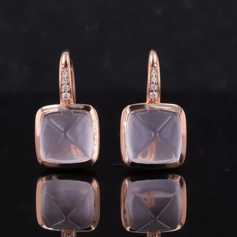 8×8mm Sugar Loaf Cut Lab Gemstones Diamond Earrings