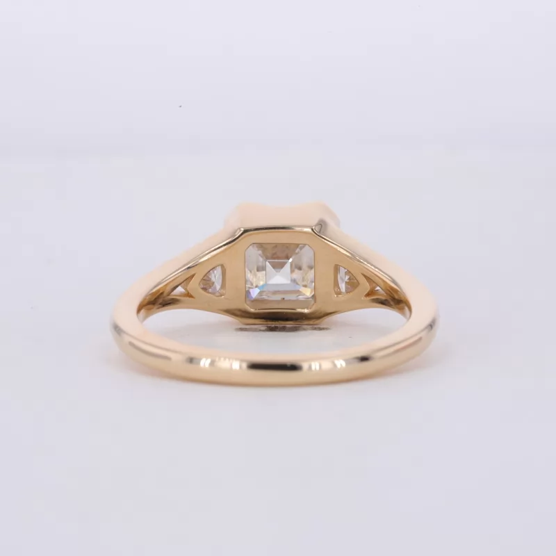 7.05×7.05mm Asscher Cut Lab Grown Diamond 14K Yellow Gold Three Stone Engagement Ring