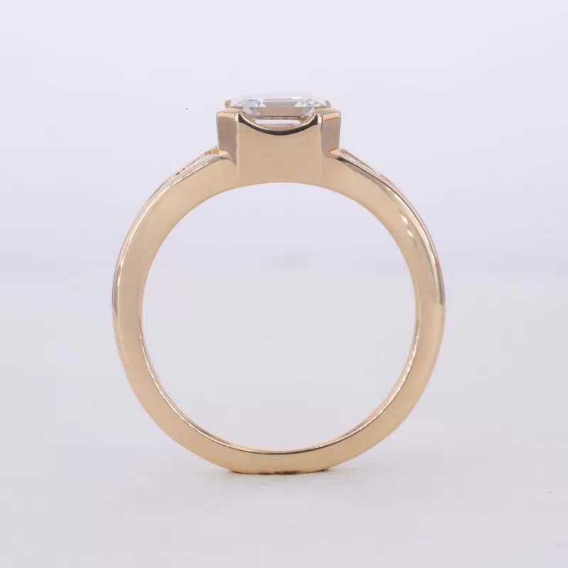 7.05×7.05mm Asscher Cut Lab Grown Diamond 14K Yellow Gold Three Stone Engagement Ring