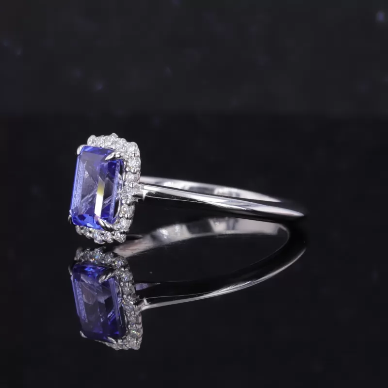 5×7mm Octagon Emerald Cut Lab Gemstones Halo Engagement Rings