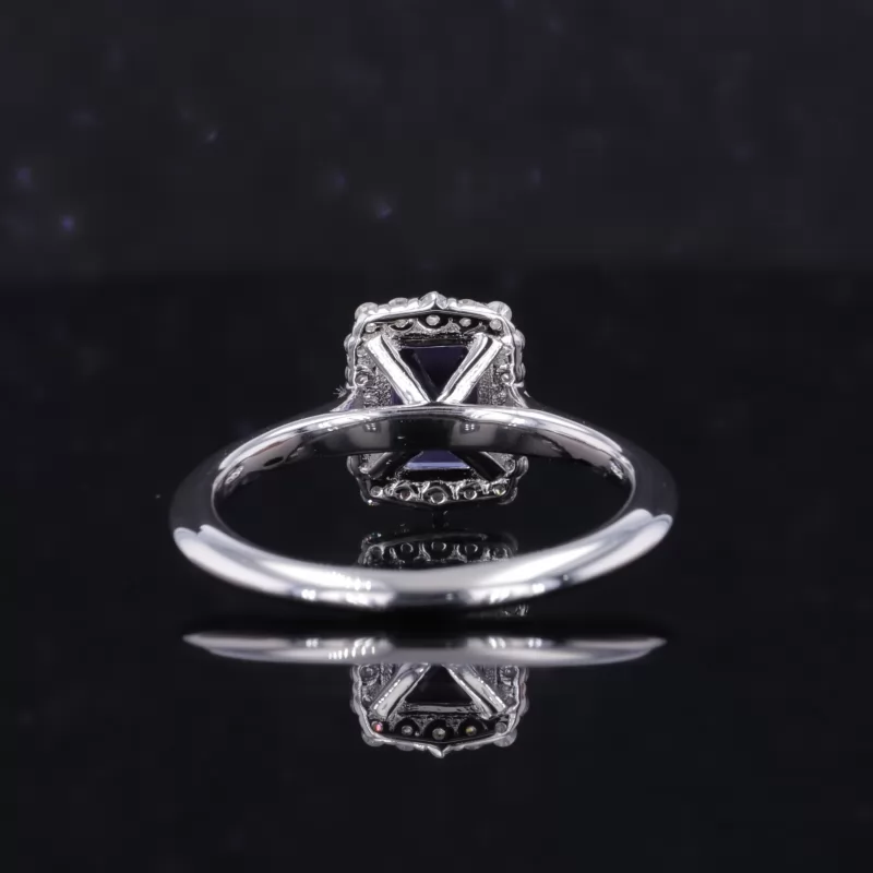 5×7mm Octagon Emerald Cut Lab Gemstones Halo Engagement Rings