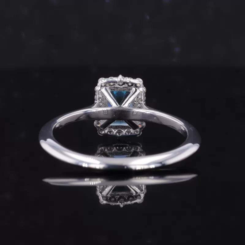 5×7mm Octagon Emerald Cut Lab Gemstones Halo Engagement Rings