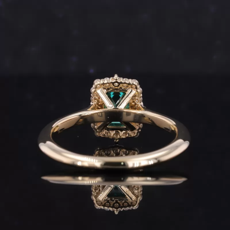 5×7mm Octagon Emerald Cut Lab Gemstones Halo Engagement Rings