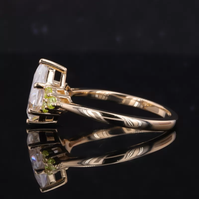 7×10mm Fancy Shape Moissanite With Side Moissanite 14K Yellow Gold Engagement Ring