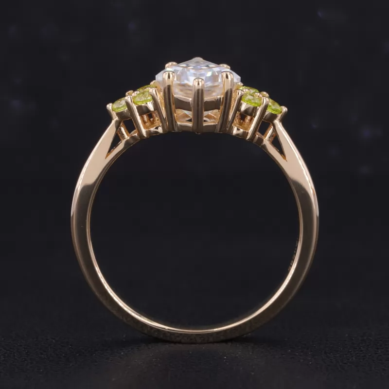 7×10mm Fancy Shape Moissanite With Side Moissanite 14K Yellow Gold Engagement Ring