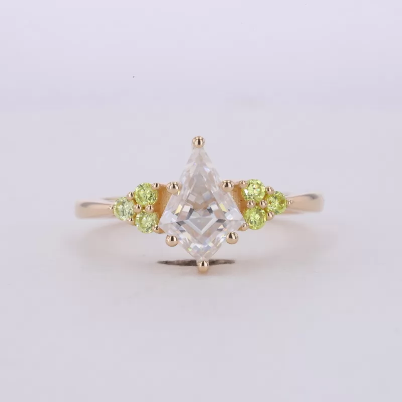 7×10mm Fancy Shape Moissanite With Side Moissanite 14K Yellow Gold Engagement Ring