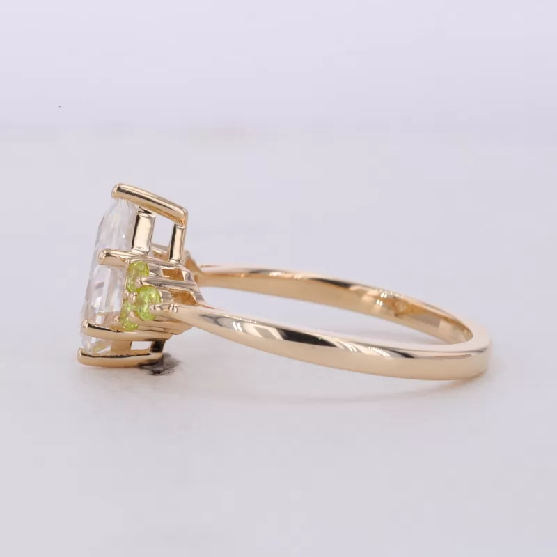 7×10mm Fancy Shape Moissanite With Side Moissanite 14K Yellow Gold Engagement Ring