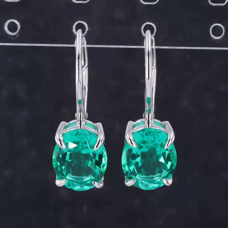 8×10mm Oval Cut Lab Grown Emerald S925 Sterling Silver Diamond Earrings