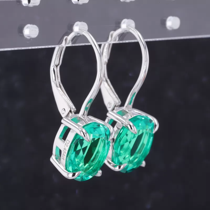 8×10mm Oval Cut Lab Grown Emerald S925 Sterling Silver Diamond Earrings