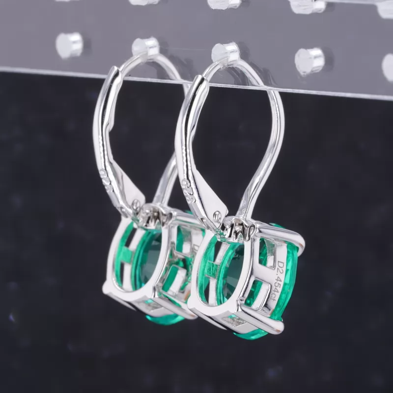 8×10mm Oval Cut Lab Grown Emerald S925 Sterling Silver Diamond Earrings