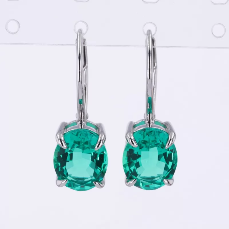 8×10mm Oval Cut Lab Grown Emerald S925 Sterling Silver Diamond Earrings