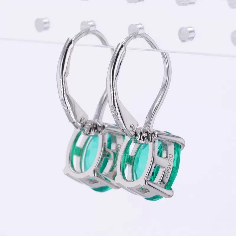 8×10mm Oval Cut Lab Grown Emerald S925 Sterling Silver Diamond Earrings