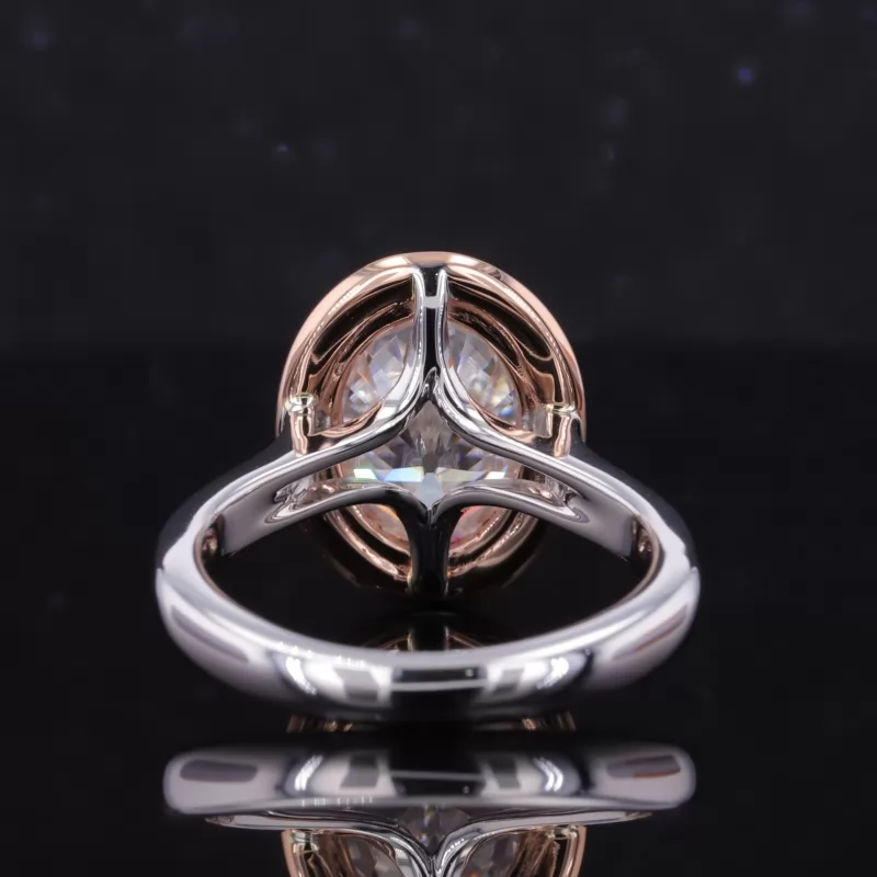 8×11mm Oval Cut Moissanite 14K White Gold Halo Engagement Ring
