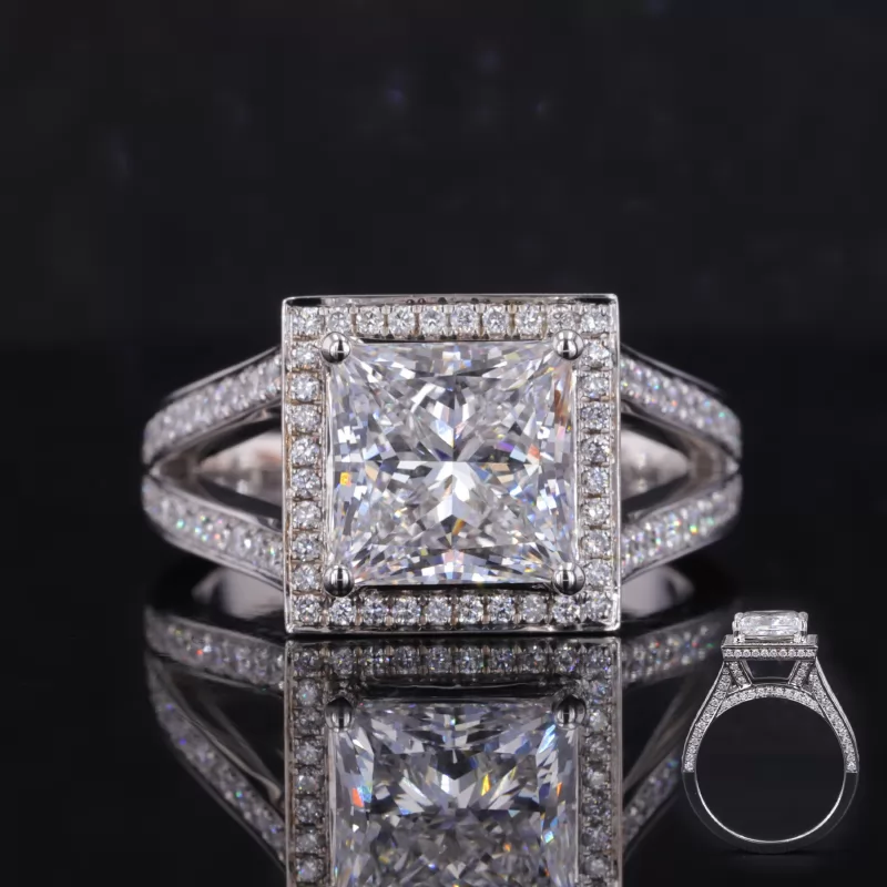 8.66×8.65mm Princess Cut Lab Grown Diamond 18K White Gold Halo Engagement Ring