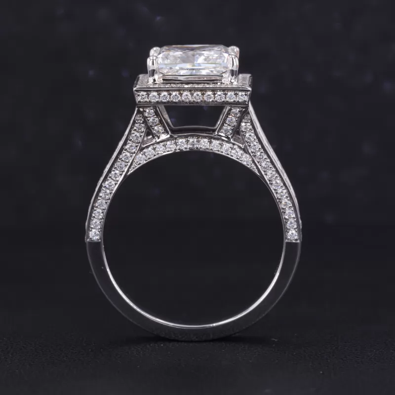 8.66×8.65mm Princess Cut Lab Grown Diamond 18K White Gold Halo Engagement Ring
