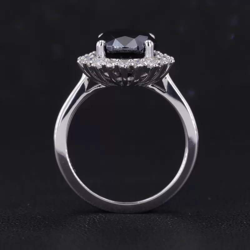 8×10.5mm Oval Cut Black Moissanite S925 Sterling Silver Halo Engagement Ring