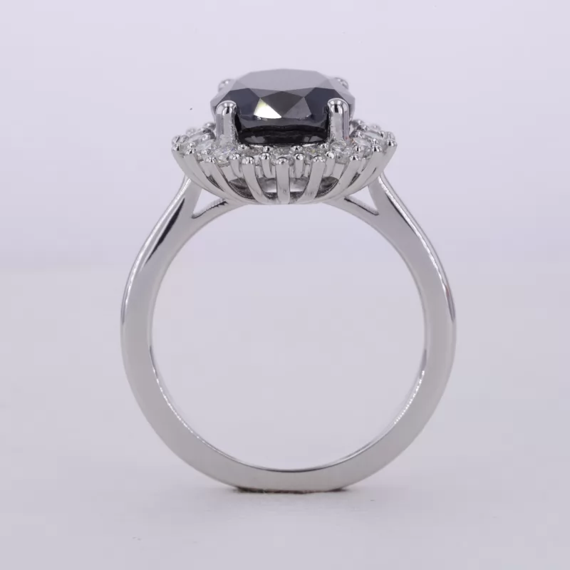 8×10.5mm Oval Cut Black Moissanite S925 Sterling Silver Halo Engagement Ring