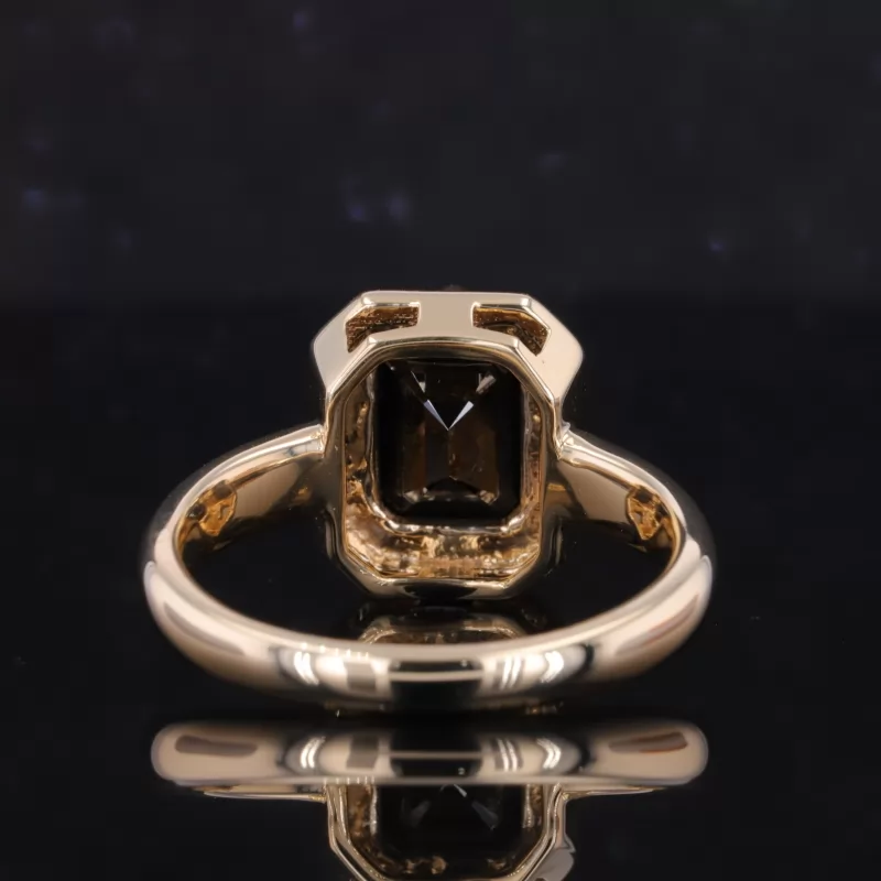 7×9mm Octagon Emerald Cut Black Moissanite 10K Yellow Gold Solitaire Engagement Ring