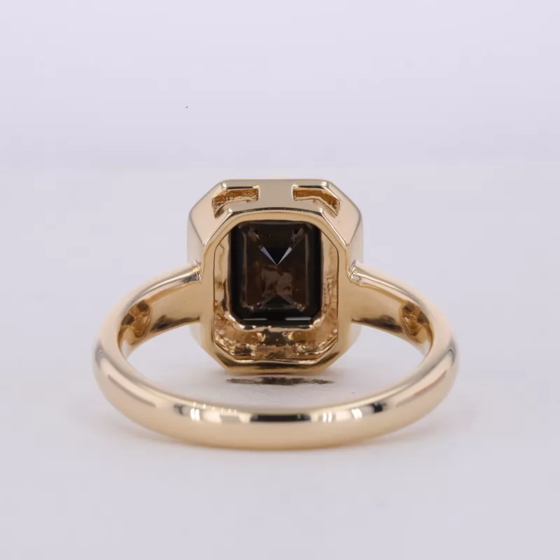 7×9mm Octagon Emerald Cut Black Moissanite 10K Yellow Gold Solitaire Engagement Ring