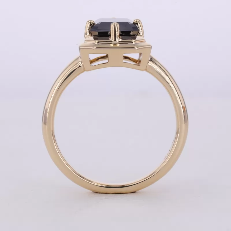 7×9mm Octagon Emerald Cut Black Moissanite 10K Yellow Gold Solitaire Engagement Ring