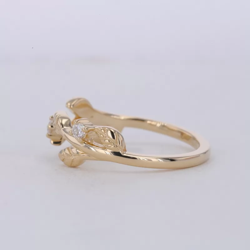 2mm Round Brilliant Cut Moissanite 14K Yellow Gold Vintage Engagement Ring