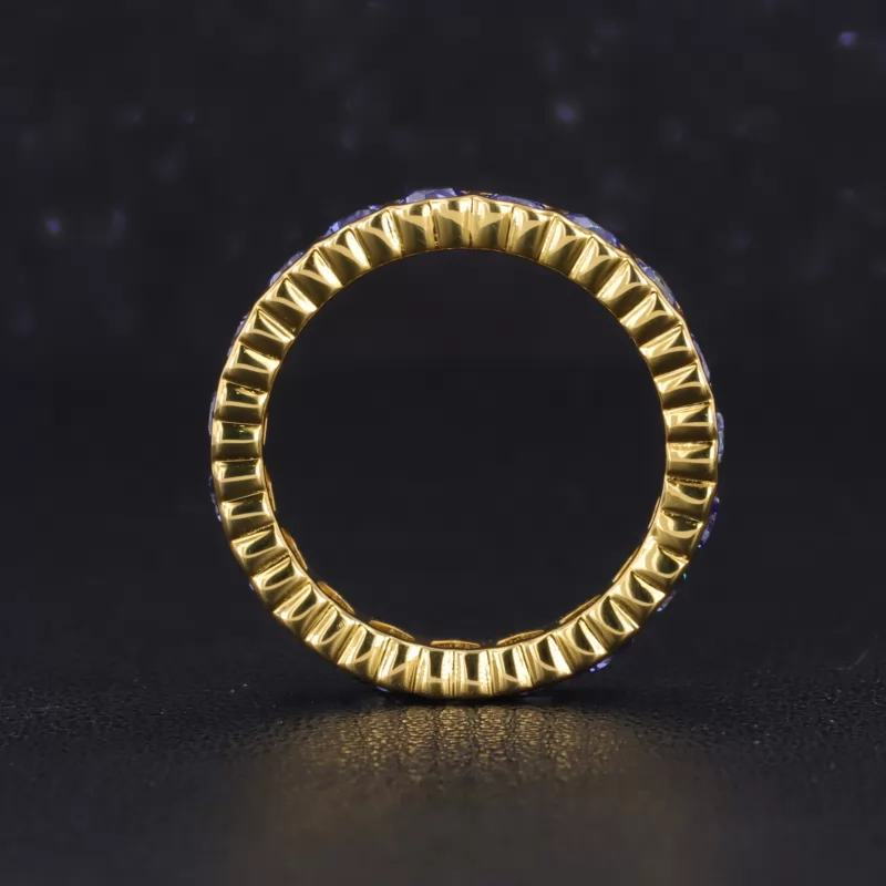 3×3mm Heart Cut Lab Gemstones Bezel Set Diamond Eternity Rings