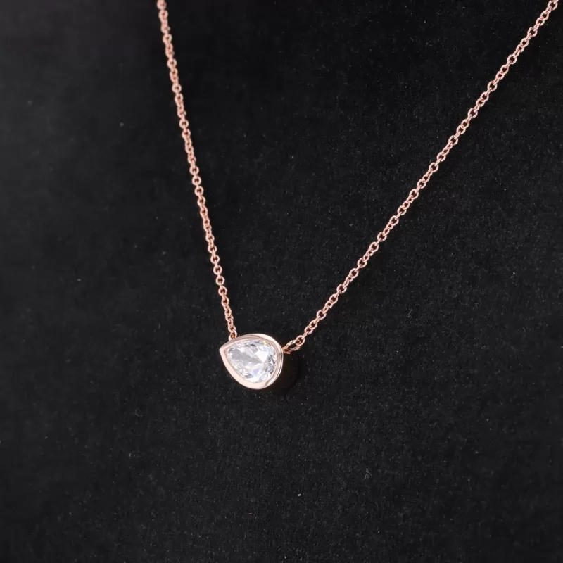 4.7×7.8mm Pear Cut Lab Grown Diamond Bezel Set 10K Rose Gold Diamond Pendant Necklace