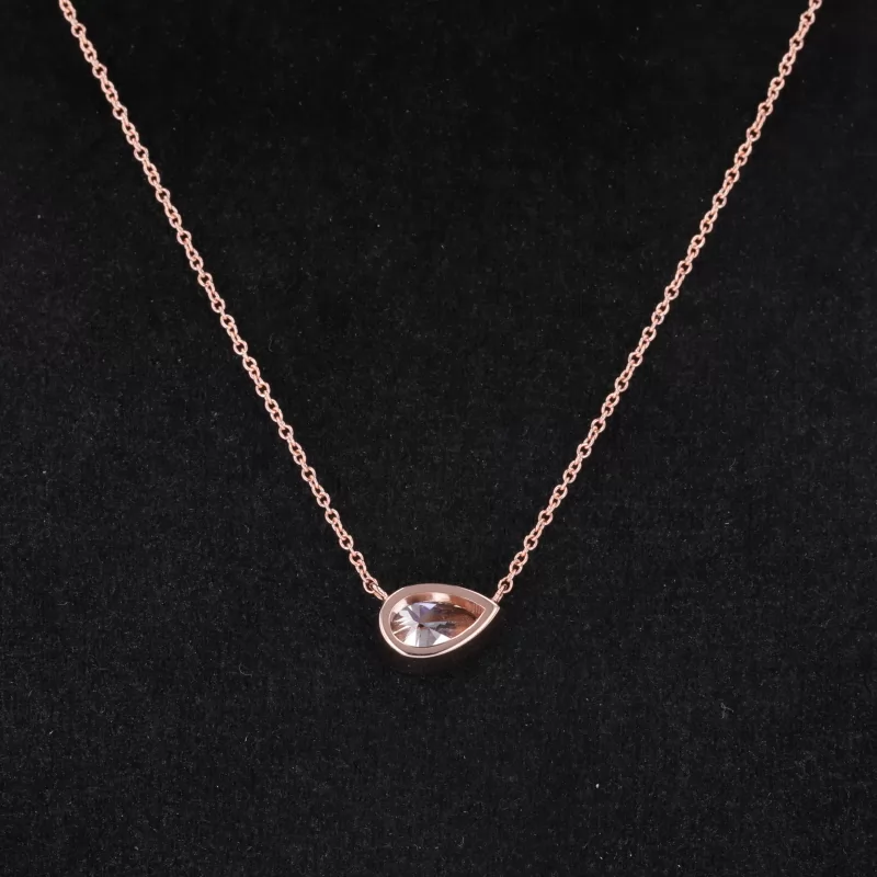 4.7×7.8mm Pear Cut Lab Grown Diamond Bezel Set 10K Rose Gold Diamond Pendant Necklace