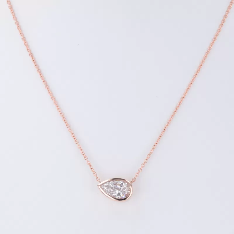 4.7×7.8mm Pear Cut Lab Grown Diamond Bezel Set 10K Rose Gold Diamond Pendant Necklace