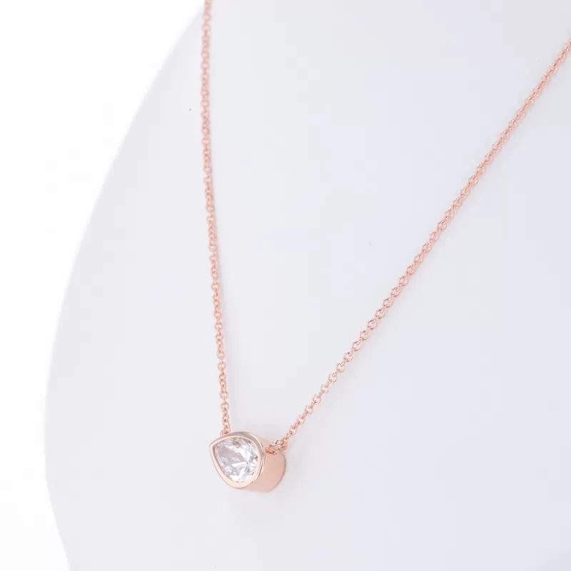 4.7×7.8mm Pear Cut Lab Grown Diamond Bezel Set 10K Rose Gold Diamond Pendant Necklace