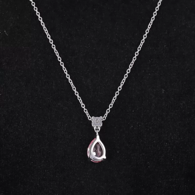 5×7mm Pear Cut Lab Grown Padparadscha Pink Sapphire S925 Sterling Silver Diamond Pendant Necklace