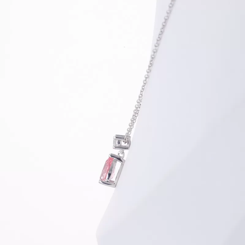 5×7mm Pear Cut Lab Grown Padparadscha Pink Sapphire S925 Sterling Silver Diamond Pendant Necklace