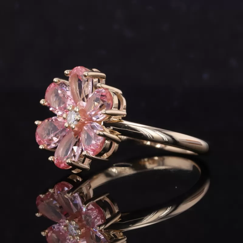 4×6mm Pear Cut Lab Grown Padparadscha Pink Sapphire 10K Yellow Gold Vintage Engagement Ring