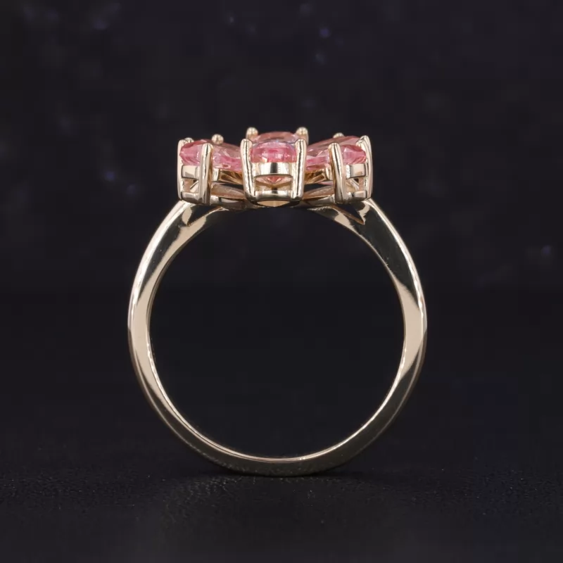 4×6mm Pear Cut Lab Grown Padparadscha Pink Sapphire 10K Yellow Gold Vintage Engagement Ring