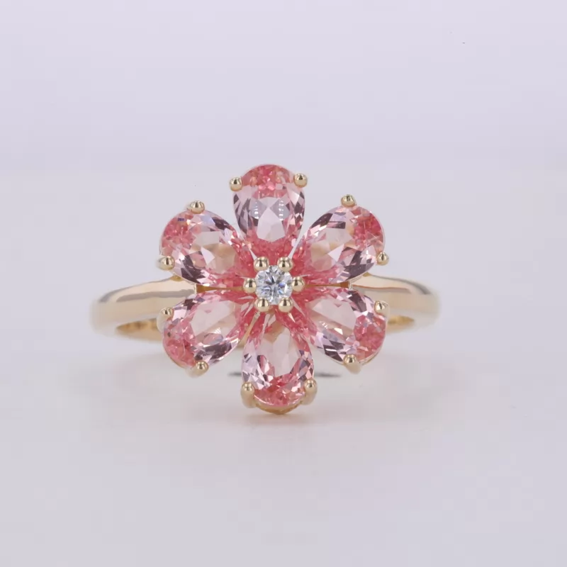 4×6mm Pear Cut Lab Grown Padparadscha Pink Sapphire 10K Yellow Gold Vintage Engagement Ring