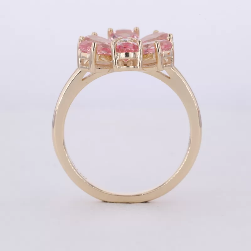 4×6mm Pear Cut Lab Grown Padparadscha Pink Sapphire 10K Yellow Gold Vintage Engagement Ring