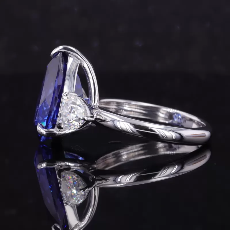 11×15mm Pear Cut Lab Grown Sapphire 10K White Gold Three Stone Engagement Ring