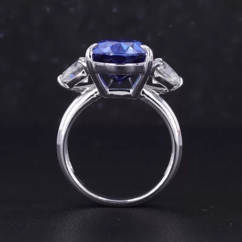 11×15mm Pear Cut Lab Grown Sapphire 10K White Gold Three Stone Engagement Ring