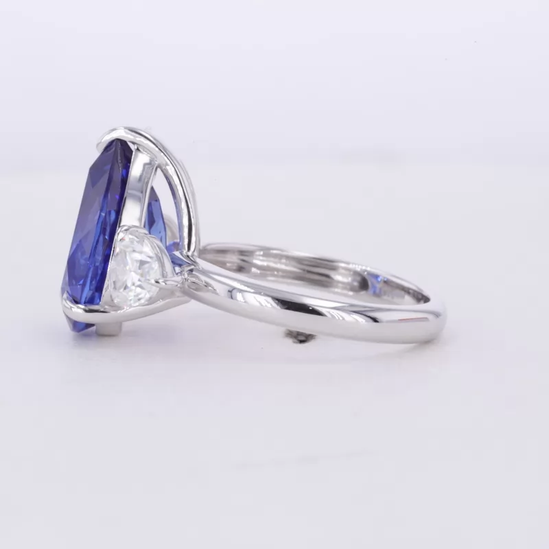 11×15mm Pear Cut Lab Grown Sapphire 10K White Gold Three Stone Engagement Ring