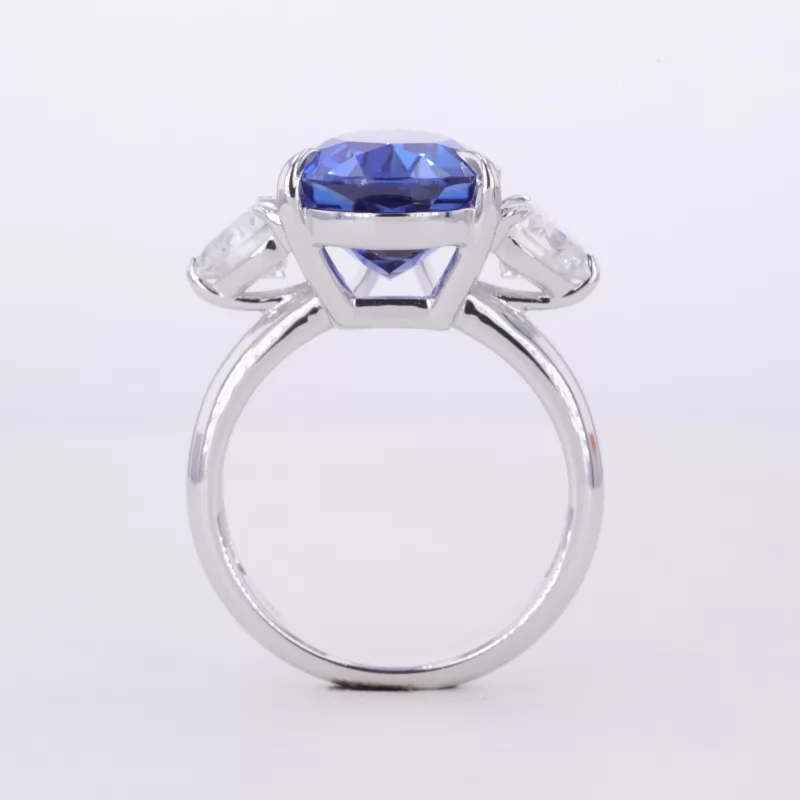 11×15mm Pear Cut Lab Grown Sapphire 10K White Gold Three Stone Engagement Ring