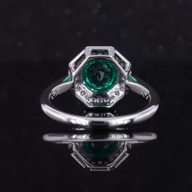 6.5mm Round Brilliant Cut Lab Grown Emerald 14K White Gold Halo Engagement Ring