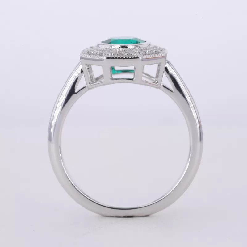 6.5mm Round Brilliant Cut Lab Grown Emerald 14K White Gold Halo Engagement Ring