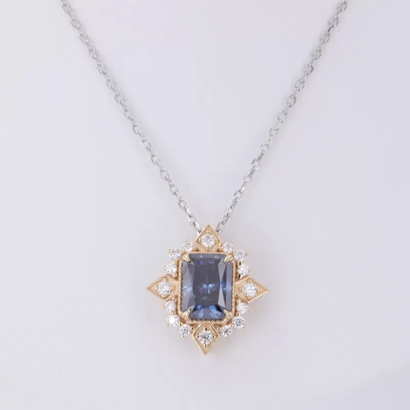 6×8mm Radiant Cut Moissanite 10K Yellow Gold Diamond Pendant Necklace