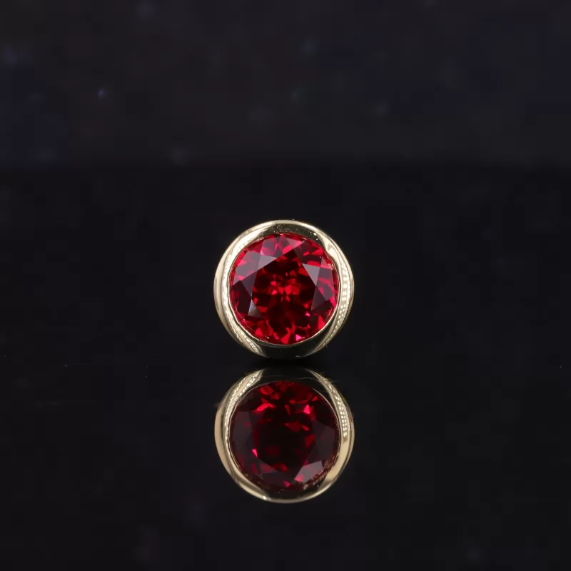 6.5mm Round Brilliant Cut Lab Grown Ruby & Lab Grown Emerald Bezel Set 18K Yellow Gold Diamond Pendants