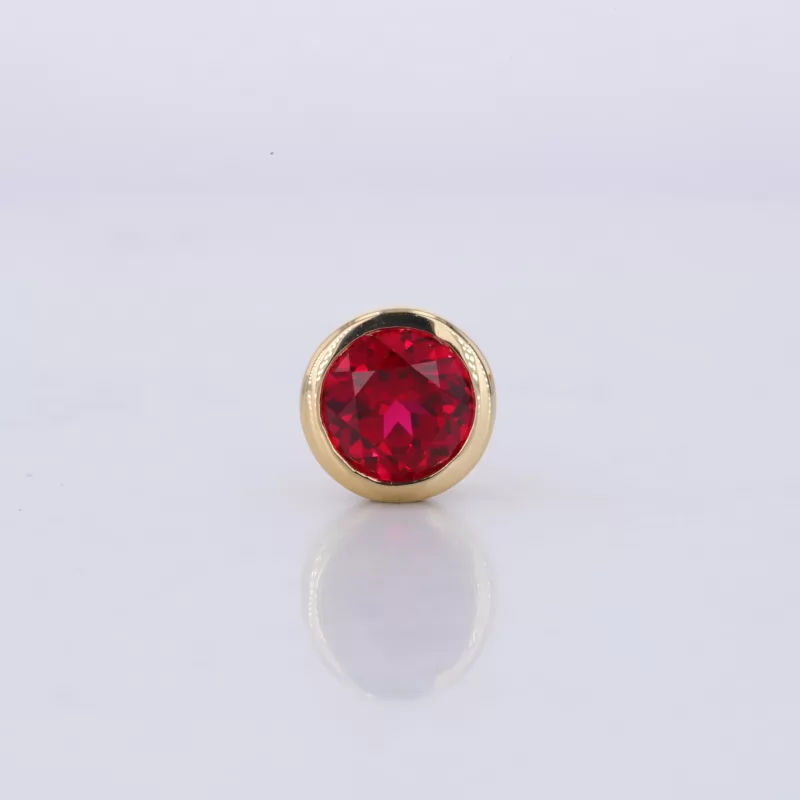 6.5mm Round Brilliant Cut Lab Grown Ruby & Lab Grown Emerald Bezel Set 18K Yellow Gold Diamond Pendants