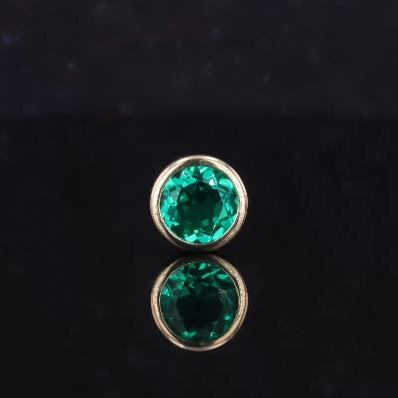 6.5mm Round Brilliant Cut Lab Grown Ruby & Lab Grown Emerald Bezel Set 18K Yellow Gold Diamond Pendants
