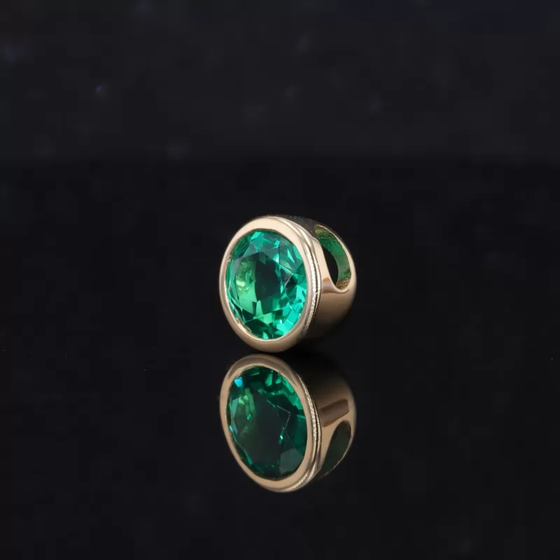 6.5mm Round Brilliant Cut Lab Grown Ruby & Lab Grown Emerald Bezel Set 18K Yellow Gold Diamond Pendants