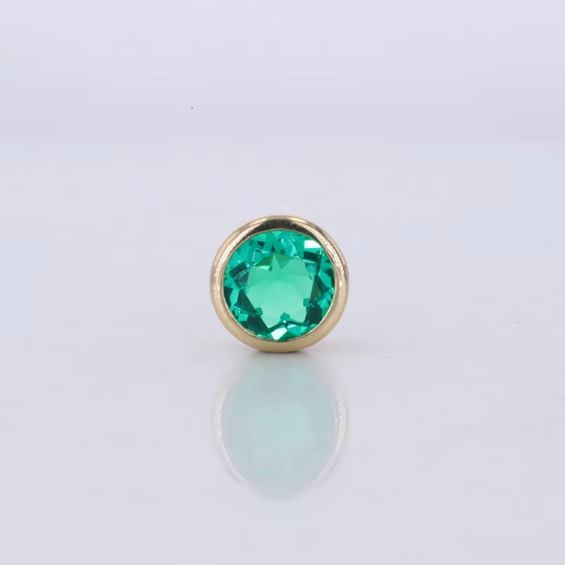 6.5mm Round Brilliant Cut Lab Grown Ruby & Lab Grown Emerald Bezel Set 18K Yellow Gold Diamond Pendants