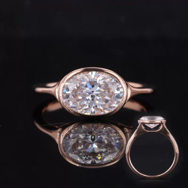 10.1×7.25mm Oval Cut Lab Grown Diamond Bezel Set 10K Rose Gold Solitaire Engagement Ring